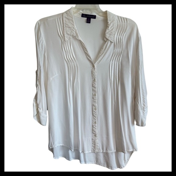 Gloria Vanderbilt Tops - NWT NY Collection Womens White 3/4 Sleeve Pintuck Button-Up Blouse Top